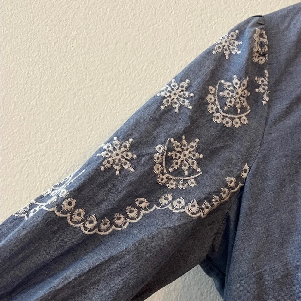 LOFT Blue Dress with White Embroidery - Picture 4 of 8